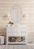 Legacy beige abstract wallpaper in a bathroom at the detailed 26-inch scale