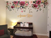 Jessica's Farmhouse vintage floral border wall decal above a dark wood crib in a baby nursery by MotoMoms