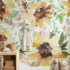 Close Up of Sunnyday Sunflower Wallpaper With Oversized Golden Blooms and Green Leaves