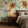 Sunnyday Watercolor Sunflower Wallpaper in Romantic Bedroom With Warm Floral Decor
