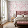 Lauren Pink Cherry Blossom Wallpaper in Romantic Bedroom With Small Scale Sakura Floral Pattern