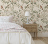 KELSEY nursery wallpaper with chinoiserie birds and neutral vintage botanical design