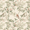Seamless pattern view of KELSEY chinoiserie birds wallpaper with birds, branches, and blush floral accents