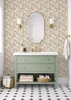 Kelsey Beige and Green Chinoiserie Wallpaper in Powder Room With Sage Vanity