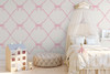 Pink Bow Trellis Wallpaper in girls bedroom with French country cottage décor
