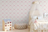 Pink Bow Trellis Wallpaper in girls bedroom with French country cottage décor