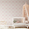 Pink Bow Trellis Wallpaper in luxury baby girl nursery with vintage ribbon design