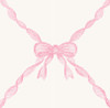Close-up of hand-drawn blush pink bows connected by a delicate ribbon lattice on warm ivory