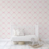 Pink Bow Trellis Wallpaper in luxury baby girl nursery with vintage ribbon design