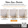Comparison of 13-inch, 26-inch and 52-inch pattern scales for the pink ribbon bow trellis wallpaper