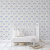 Blue bow nursery wallpaper with smaller 26 inch pattern repeat