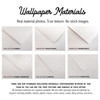 Wallpaper materials guide showing peel and stick fabric, premium opaque, canvas, prepasted, traditional, and grasscloth wallpaper options