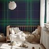 Blue and green plaid wallpaper with heritage tartan pattern