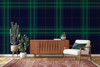 Blue and green plaid wallpaper with heritage tartan pattern