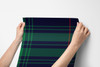 Navy green plaid peel and stick wallpaper in bathroom mockup