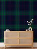 Blue and green plaid wallpaper with heritage tartan pattern