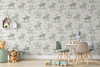 Sage green cowboy wallpaper with vintage western horses and riders on a beige background for nursery, boys room or farmhouse decor