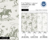 Sage green cowboy wallpaper with vintage western horses and riders on a beige background for nursery, boys room or farmhouse decor