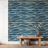 Coastal blue embossed wallpaper at the 52-inch scale with organic rolling wave pattern