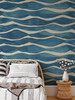 Coastal Blue Waves Embossed Textured Wallpaper 
