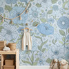 Aurora Blue Green Floral Wallpaper | Hand Drawn Botanical Flower Design