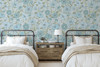 Teal Blue Modern Hand-Drawn Flowers Wallpaper 