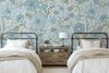 Teal Blue Modern Hand-Drawn Flowers Wallpaper 