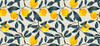 Blue and yellow wallpaper with botanical fruit pattern
