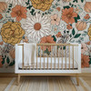 Boho Garden floral nursery wallpaper close up with oversized whimsical flowers