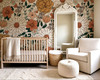 Boho Garden baby room wallpaper with bold floral focal wall