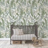 Woodland nursery decorated with Galli botanical wallpaper featuring vintage fern illustrations