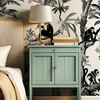 Colonial inspired hallway with Margot Tropical Toile Wallpaper and botanical monkey design