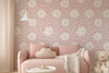 Bethany pink abstract floral wallpaper in a modern nursery featuring oversized blush botanical flowers