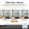 Pattern scale comparison graphic for Linnea Blue Watercolor Floral Wallpaper showing 26, 52, and 78 repeat options