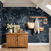 Navy Cowboy Toile Wallpaper | Western Horse Lodge Wallpaper