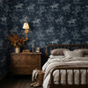 Navy Cowboy Toile Wallpaper | Western Horse Lodge Wallpaper