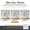 Angelique Blue Floral Wallpaper pattern size guide showing 6.5 inch, 13 inch, and 26 inch repeat options for choosing the best scale
