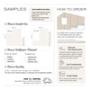 Wallpaper samples and ordering guide showing sample size options, wallpaper material choices, and how to order custom printed wallpaper panels