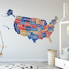 Colorful Blue Orange and Purple USA Map Wall Decal in Kids Room