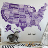 Purple United States Map Wall Decal for Girls Bedroom or Playroom