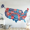Red Blue and Turquoise United States Map Wall Decal for Nursery