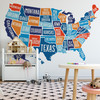 Modern Colorful United States Map Wall Decal for Kids Room