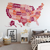 Pink Red and Coral USA Map Wall Decal in Girls Bedroom