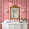 Elsie Poppy Rose Pink Grandmillennial Wallpaper in Bathroom With Ornate Gold Mirror - 26 pattern scale