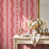 Elsie Poppy Rose Floral Stripe Wallpaper With Romantic Cottage Vanity and Flowers- 52 pattern scale