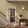 Medium-scale Elsie Walnut and Butter wallpaper in a traditional entryway with a staircase, wood console and fresh flowers