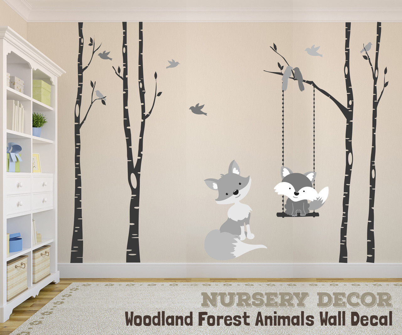 Grey Tree Branch Birds Vinyl Decal Wall Stickers Mural Art Decor