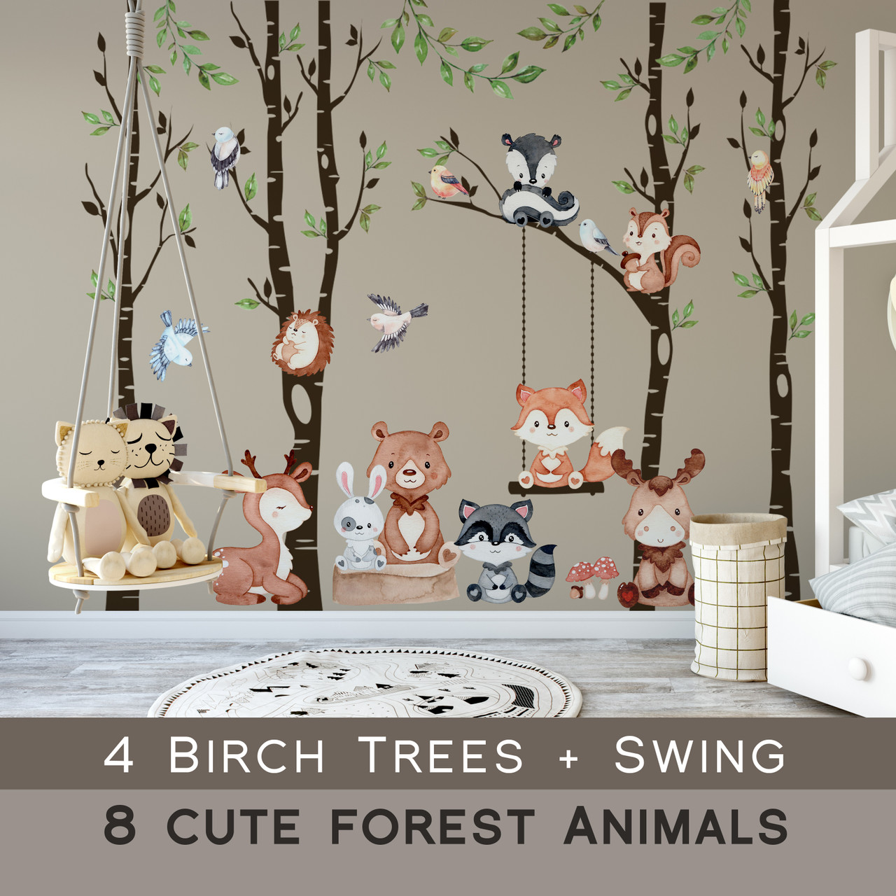 Woodland Décor 4 Trees Nursery Wall Decals Forest CUTE BABY Animals