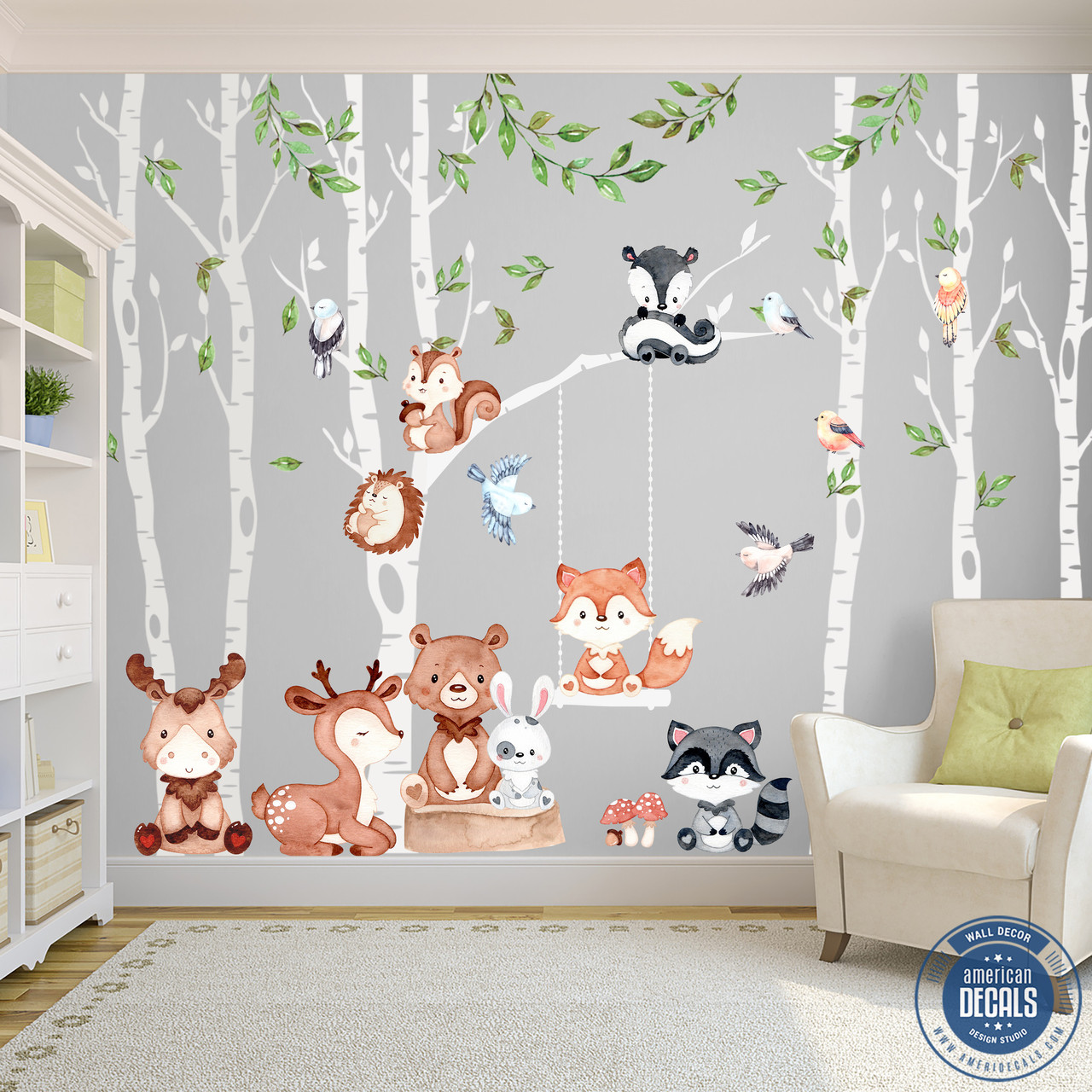 Jungle animals and tree wall sticker pack, jungle wall decal