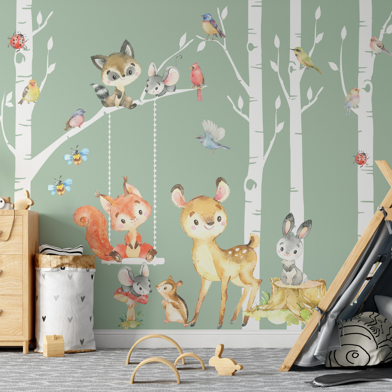 Whimsical Woodland Set Trees Nursery Wall Vinyl Decals Forest